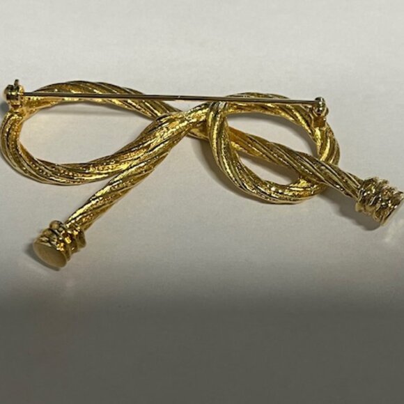 VTG Gold Tone Twisted Rope Bow Pin/Brooch Classic Style 3" Long - Picture 5 of 9